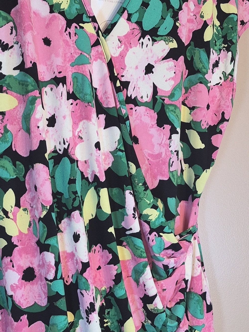 Floral Midi Wrap Dress in Pink & Green - Picture 3 of 4